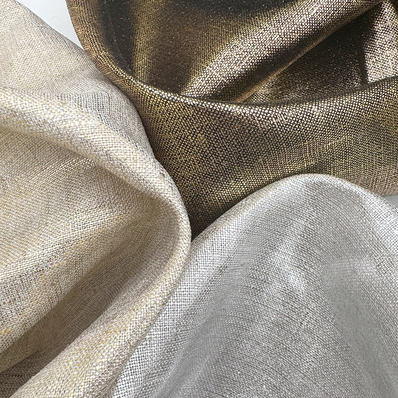 Foil Printed Pure Linen Woven Fabric