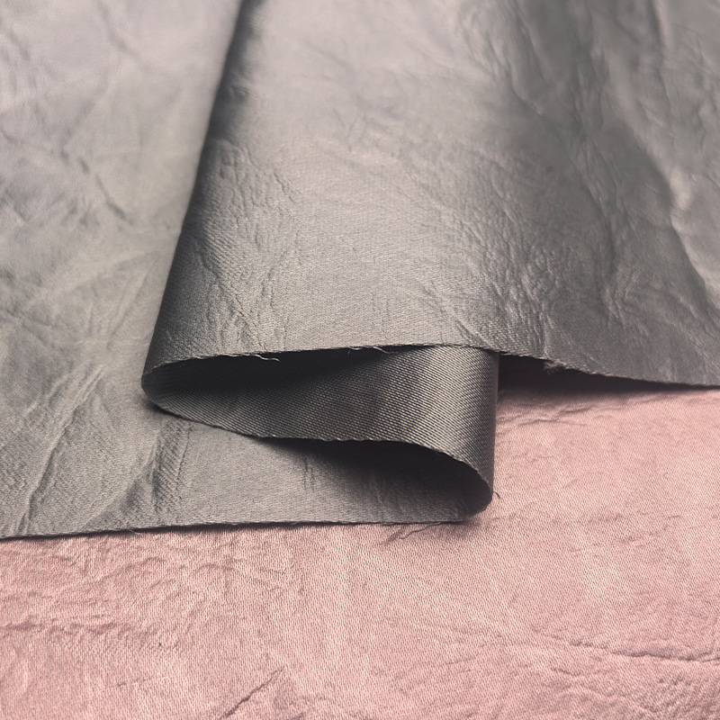 Crinkled Leather-Look Polyester Satin Fabric